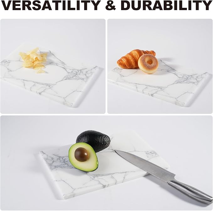 Natural Marble Cutting Boards for Kitchen - 12" x 8" Multi-Purpose Pastry Marble Tray Cheese Board Marble Slab for Counter, Bathroom Perfume Tray Jewelry Candle Plate (Arabescato)