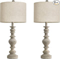 BOBOMOMO 27" Antique Gray Table Lamps Set of 2, Large Farmhouse Resin Lamps with Linen Shades, Vintage Gray Lamps for Living Room, Bedroom, or Console Table Rustic Traditional Décor