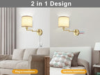 Plug in Wall Sconces with Remote Control, Dimming & Adjustable Colors 2700K-6500K, Hardwire or Plug-in, Swing Arm Wall Lamp with Linen Fabric Shade, Wall Sconces Set of Two, Gold Finish