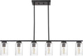 TODOLUZ 6-Lights Kitchen Island Pendant Light Fixture in Black Finish, Linear Hanging Ceiling Lighting Dining Room Chandelier with Seeded Glass Shade