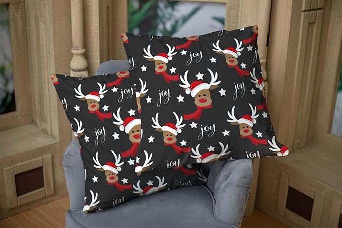 CAPSCEOLL 2PCS Gray Christmas Zipper Pillow Cases 16X16Inch Cute Deer Antlers Christmas and Scarf Snow Star Living Room Pillow Covers for Bedroom Sofa Living Room Pillowcover