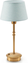UMEXUS Cordless Lamp Rechargeable Table Lamps, 5000mAh Battery Operated Lights, 3 Level Brightness Dimmable, Portable Night Bedside Light for Patio, Restaurant, Dining, Fabric Shade, Antique Brass