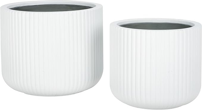 SAFAVIEH Outdoor Collection Lucca White Cement Planter Pot Set of 2