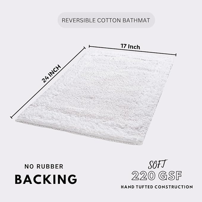 Savi Home Bath Mat Rug 17"x24" White, 100% Pure Cotton, Super Soft Bath Rugs, Plush & Absorbent, Hand Tufted Heavy Weight Construction, Full Reversible Step Out Rugs