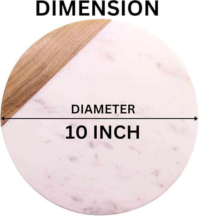 White Marble Board - Cheese Board | Acacia Wooden Serving Tray For Charcuterie, Cheese, Meats, Fruit, Crackers | Cutting Board, Serving Tray, Round Slab 10 Inches.