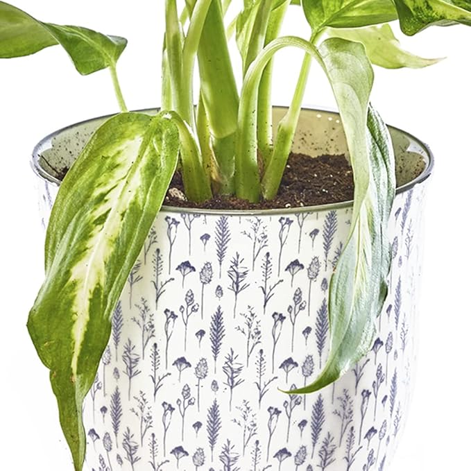CHIVE ‘Liberte’ Ceramic Succulent Pots — 4.25” Cute Vintage Farmhouse Style Planters for Indoor Plants — Beautiful Home & Kitchen Decor — Blue Feathers