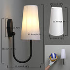 Yosoan White Fabric Shade Wall Sconce Set of 2, Vintage Industrial Hardwired Boho Wall Mounted with Long Cone Cloth Shade for Bedroom Living Room Mirror Aged Vanity(Black)