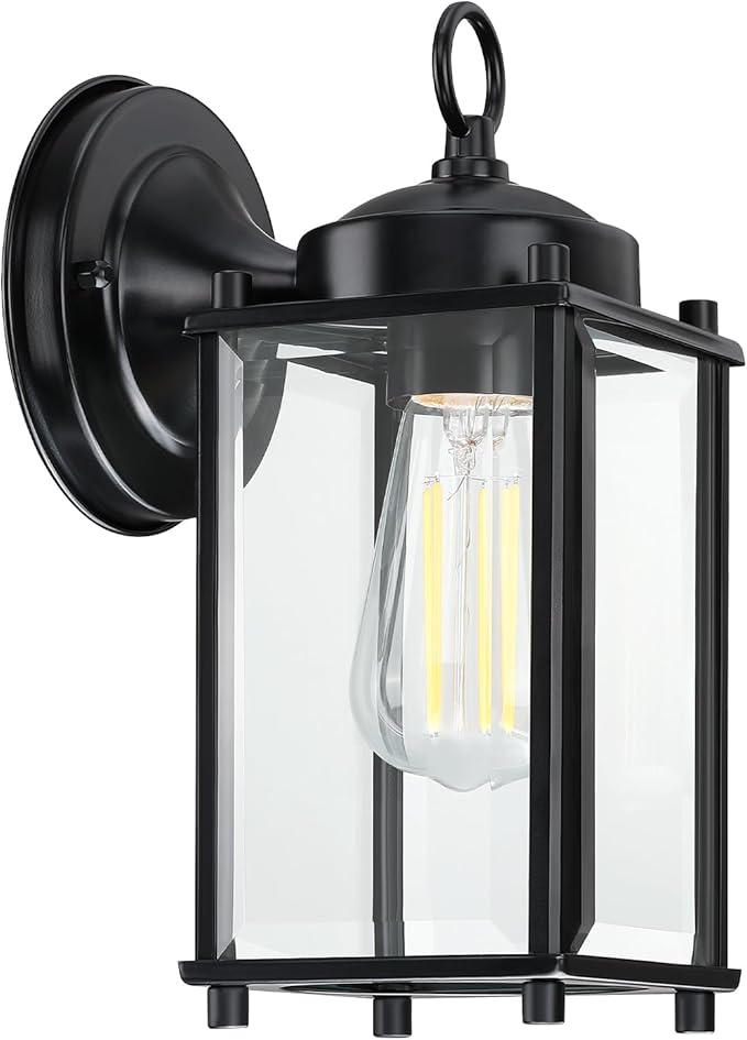 Outdoor Wall Light, Exterior Lighting Fixture Wall Sconce, Black Porch Light Fixture with Clear Beveled Glass, Outdoor Wall Lantern Waterproof Anti-Rust E26 Socket for Front Door, Entryway