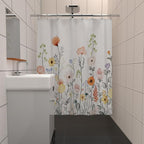 Flower Waffle Shower Curtain Leaves Fabric Bath Curtain, Floral Plants Long Shower Curtains for Bathroom Natural Curtain Waterproof with Hooks for Kids Bathroom Home Hotel Decor 72x72 inch