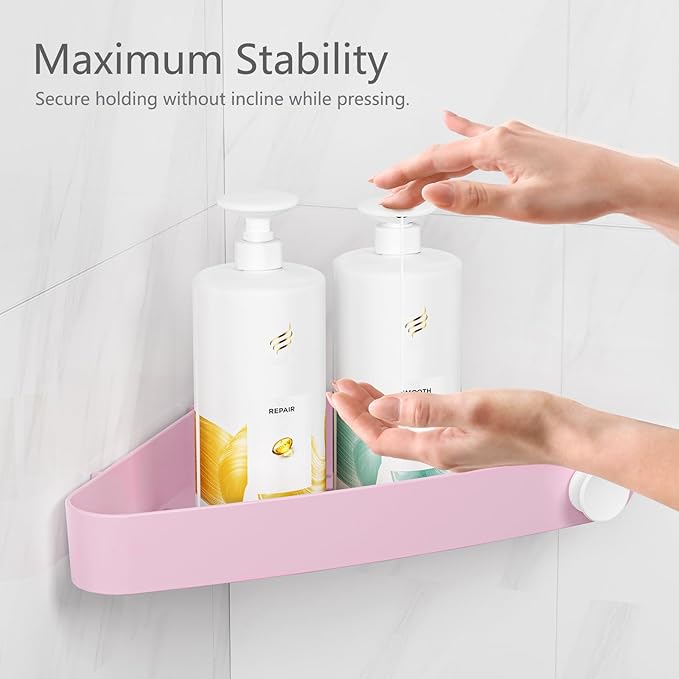 Sotfamily Shower Caddy Corner, 4 Pack Adhesive Corner Shower Shelves for Bathroom Organizers and Storage, Rust Free Plastic Rack for Bathroom Accessories & Decor, Pink