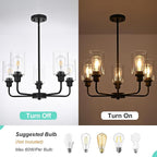 VINLUZ 5-Light Oil-Rubbed Chandelier with Clear Glass Shades, E26 Base Modern Pendant Light Fixture, Adjustable Swivel Heads Ceiling Lighting, Farmhouse Chandelier for Dining Room Kitchen Hallway
