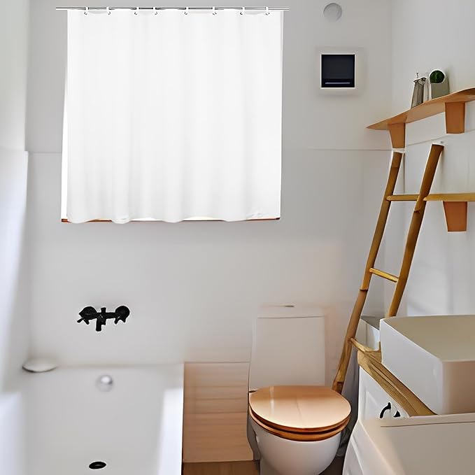 Waterproof Shower Curtain for Window Inside Shower, 48 x 48 Inches Short Plastic Bathroom Window Curtain Heavy Duty Vinyl with Hooks, White, 48x48