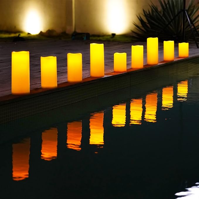 Homemory 4"x10" Large Solar Candles Outdoor Waterproof, Dusk to Dawn, Solar Powered Flameless Candles for Outdoor, Lanterns, Set of 4