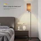 Modern Floor Lamp for Living Room, Black, 3 Color Temperatures, Linen Shade, Minimalist Design, Tall Lamp for Reading, Office, Bedroom