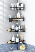Corner Shower Caddy Tension Pole: 4tier Adjustable Rustproof Bathroom Organizer Shelves - Bathtub Shampoo Rack 43.5-120 inch