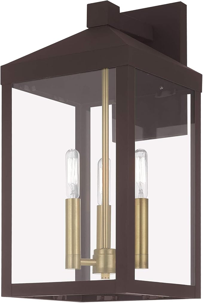 Livex 20584-07 Transitional Three Light Outdoor Wall Lantern from Nyack Collection in Bronze/Dark Finish