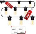 LED Outdoor String Lights 104FT with 32 Shatterproof Edison Bulbs Outside Patio, Waterproof Heavy-Duty Commercial Decorative String Light, AC to DC Plug, 3000K Warm White for Porch, Balcony, Cafe