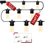 LED Outdoor String Lights 104FT with 32 Shatterproof Edison Bulbs Outside Patio, Waterproof Heavy-Duty Commercial Decorative String Light, AC to DC Plug, 3000K Warm White for Porch, Balcony, Cafe