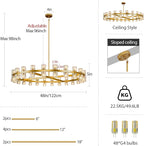 Modern 48 inch Gold Round Chandeliers Light Fixture, Crystal Chandeliers for Dining Room, Living Room Chandelier, Wagon Wheel Chandelier Over Table, Suitable for Bedroom,Foyer,Includes Bulbs