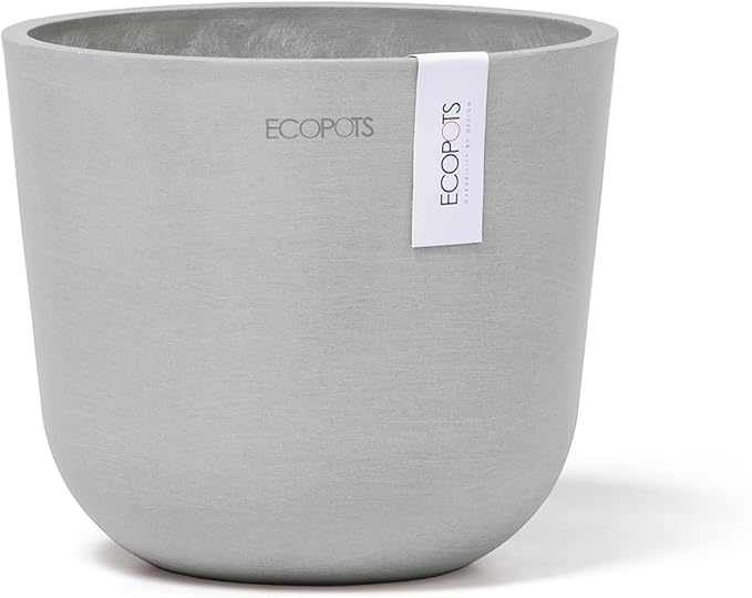 Ecopots Oslo Mini Durable Modern Round Indoor/Outdoor Recycled-Based Composite Flower Pot Planter, White Grey, 6"