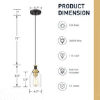 zeyu Modern Gold Pendant Light, 1-Light Glass Hanging Light for Kitchen Dining Room, Clear Glass Shade, Black and Gold Finish, ZG33M1L BK+BG