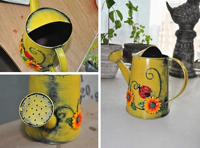 Westcharm Small 1 Liter Decorative Metal Sunflower & Ladybug Watering Can Vase for Indoor Outdoor Plants Home Decoration Garden Décor for Family Mother Gardener Plants Lover Friends (4 Cups | 32 OZ)
