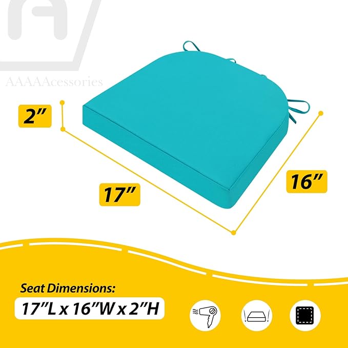 AAAAAcessories Outdoor Seat Cushions for Chairs, Waterproof, Fade-Resistant Patio Furniture Replacement Cushions, 17" x 16" x 2", Set of 4, Turquoise