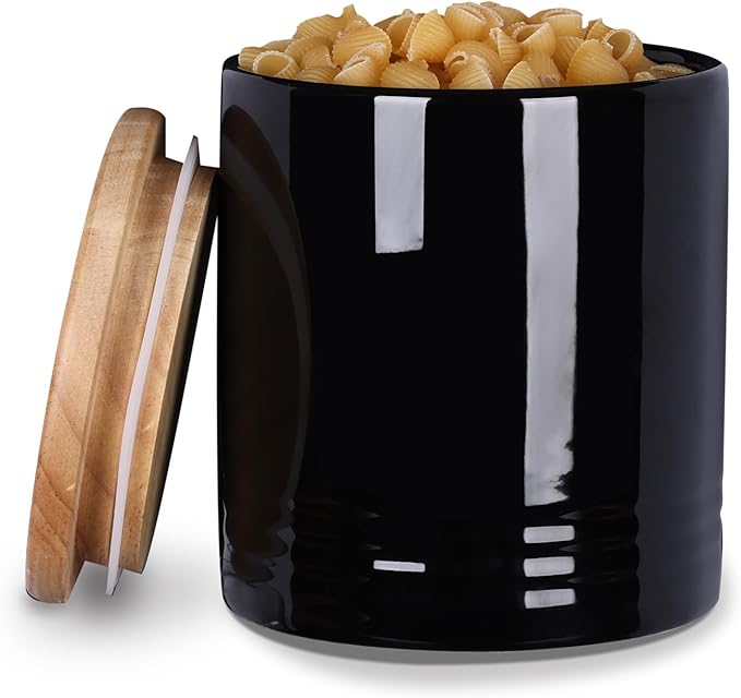 LEETOYI Ceramic Food Storage Jar with Seal Lid, Serving for Ground Coffee, Tea, Sugar, Salt and More - 31 Oz (Black)