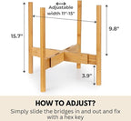 Fox & Fern Large Adjustable Plant Stand Indoor — 11 to 15 Inch Premium Mid Century Bamboo Plant Stand; Plug In Design; Easy Assembly; Two Heights - For 11, 12, 13, 14 & 15 Inch Pots (Not Included)