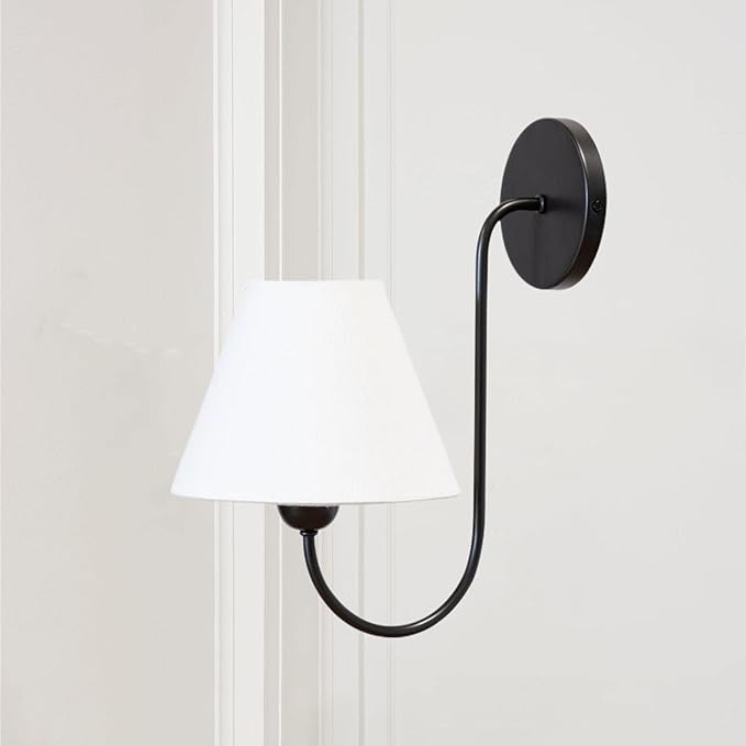 Gleaming Elegance Stainless Oil Rubbed Sconce, Stainless Steel White Linen Shade Wall Sconce, Wall Light for Living Room, Bedroom, Entryway, 7.5" w x 11" d x 14" h (Black)