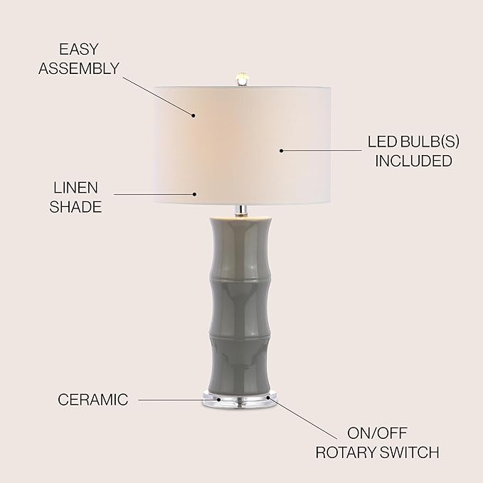 JONATHAN Y JYL3015B Tiki 26.5" Ceramic LED Table Lamp Contemporary Traditional Bedside Desk Nightstand Lamp for Bedroom Living Room Office College Bookcase LED Bulb Included, Gray