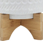 Sagebrook Home Modern Ceramic Planter with Stand - White Stoneware Pot with Bamboo Base - Indoor & Outdoor Decorative Plant Holder - 8" White