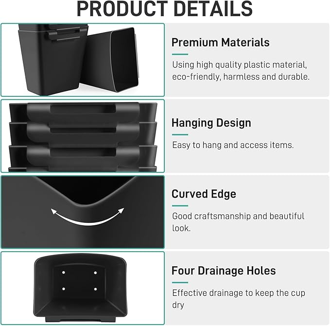 5 Pack Hanging Cup Holders, Multipurpose Rolling Cart Accessories Utility Cart Accessories For Art Craft Supplies, Space Saving Hanging Storage Basket Pencil Holder Makeup Organizers (Black)