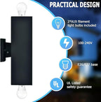 Dawn to Dusk Outdoor Light Fixtures Wall Mount 2 Pack, LED Modern Up Down Lighting Outdoor Wall Sconce Lights 2700k, 13" Black Outside exterior lights for House Porch Garage,IP65,UL Listed (Black)