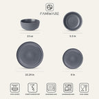 Famiware Starlight Dinnerware Sets, Plates and Bowls Dish Set of 8 (24 Pieces), Ribbed Textured Tableware - Dishwasher & Microwave Safe, Chip Resistant, Reactive Glaze, Matte Midnight Grey