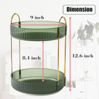 Rotating Makeup Organizer Countertop 2 Tier Lazy Susan Trays Clear Skincare Perfume Storage for Bathroom Counter Vanity, Green Gold