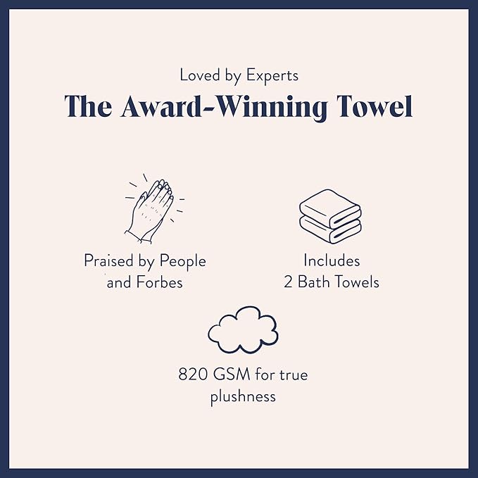 Brooklinen Super-Plush Turkish Cotton Bath Towels Set of 2 Cotton, 820 GSM, Machine Washable, Perfect Bath Towels for Bathroom, Spa & Shower (30" x 58", White)