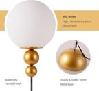Modern Glass Floor Lamp for Bedroom, 63'' Vintage Mid-Century Floor Lamp with Milky White Frosted Glass Globe Shade for Living Room Corner, Slim Standing Reading Lamp for Office Decor (Gold)