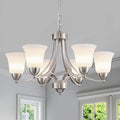 6 Lights Brushed Nickel Dining Room Light Fixture Farmhouse Modern Chandelier Pendant Light Silver Adjustable Ceiling Hanging Lighting with Frosted Glass for Kitchen Island Living Room Foyer