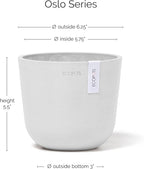 Ecopots Oslo Mini Durable Modern Round Indoor/Outdoor Recycled-Based Composite Flower Pot Planter, Pure White, 6"