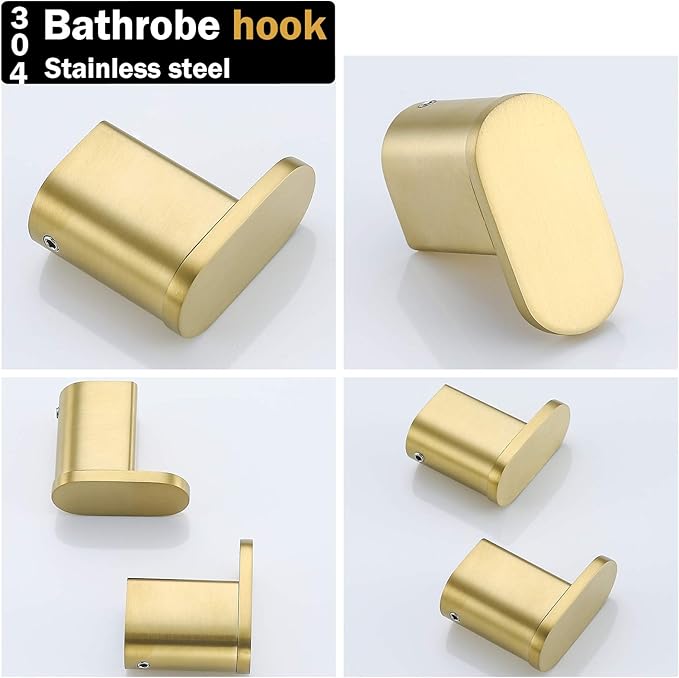 RANDOM Brushed Gold Towel Hook - SUS304 Stainless Steel Gold Hooks for Wall - Bathroom Wall Mounted Hand Towel Holder Robe Hook Coat Hook (2 Packs).96026-8BG