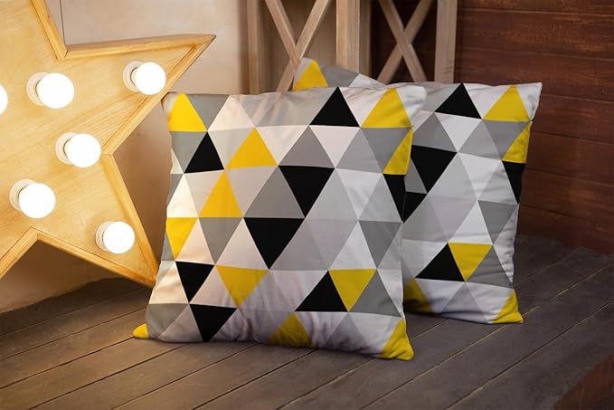 CAPSCEOLL Soft Pillow Covers - Geometric Triangles Mosaic Set of 2 - 18X18 Inch - White, Yellow, Gray - Bedroom, Sofa, Living Room, Holiday Decor