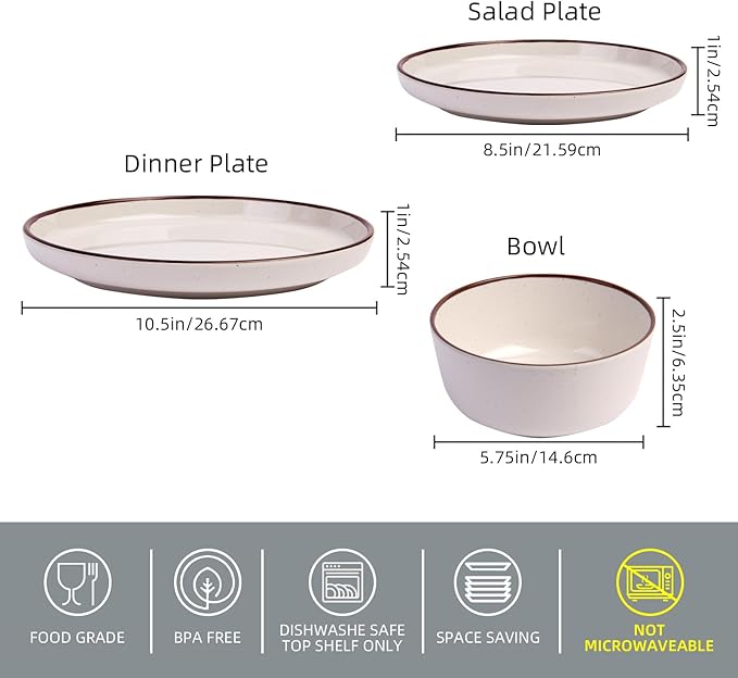 12-Piece Melamine Dinnerware Sets – Unbreakable Plates & Bowls Sets for Outdoor, Camping, Picnic, Party – Durable Dishware Sets, Lightweight & Shatterproof (White)