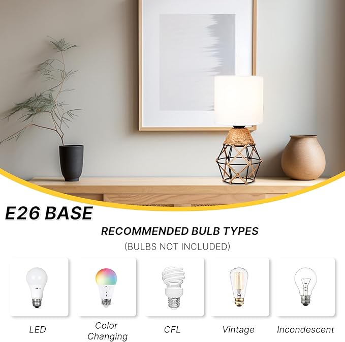 Hamilyeah Table Lamps Set of 2, Woven Nightstand Lamps With On/Off Switch, Farmhouse Bedside With White Fabric Shade, Modern Simple for Bedroom, Living Room L6.2*W6.2*H13.1inch