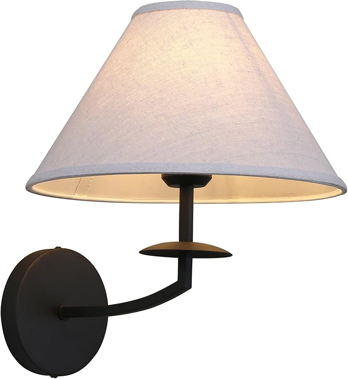 PERMO Vintage Antique Wall Sconce Black Linen Sconce wiht 11" Tapered Shade Hardwired Sconces Indoor Wall Lights for Living Room Bathroom Bedroom Hallway Entertry