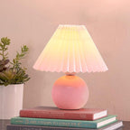 Zenply Korean Pleated Table Lamp, Bedside Nightstand Mini Lamp for Bedroom Living Room Side Table Small Spaces
