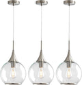 Pendant Lights Kitchen Island: 3 Pack Brushed Nickel Light Fixture Modern with Clear Glass - 10 Inch Mid Century Globe Kitchen Lighting Fixtures Ceiling for Bar