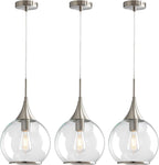 Pendant Lights Kitchen Island: 3 Pack Brushed Nickel Light Fixture Modern with Clear Glass - 10 Inch Mid Century Globe Kitchen Lighting Fixtures Ceiling for Bar