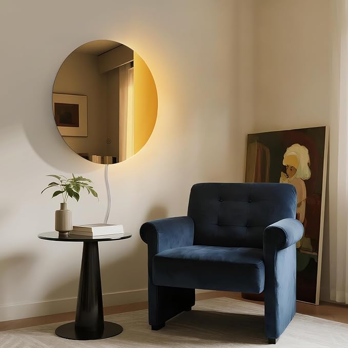 ONEWISH LED Wall Sconce, Dimmable Mirror Wall Lamp,16.93 inch Round Wall Lights for Bedroom with Memory Function, Wall Lamps for Living Room Entryway, Bronze