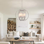 Globe Brushed Nickel Chandelier Dining Room Light Fixture Modern 24" Kitchen Chandeliers Over Table Hanging Industrial Pendant Lights for Island Foyer Restaurant